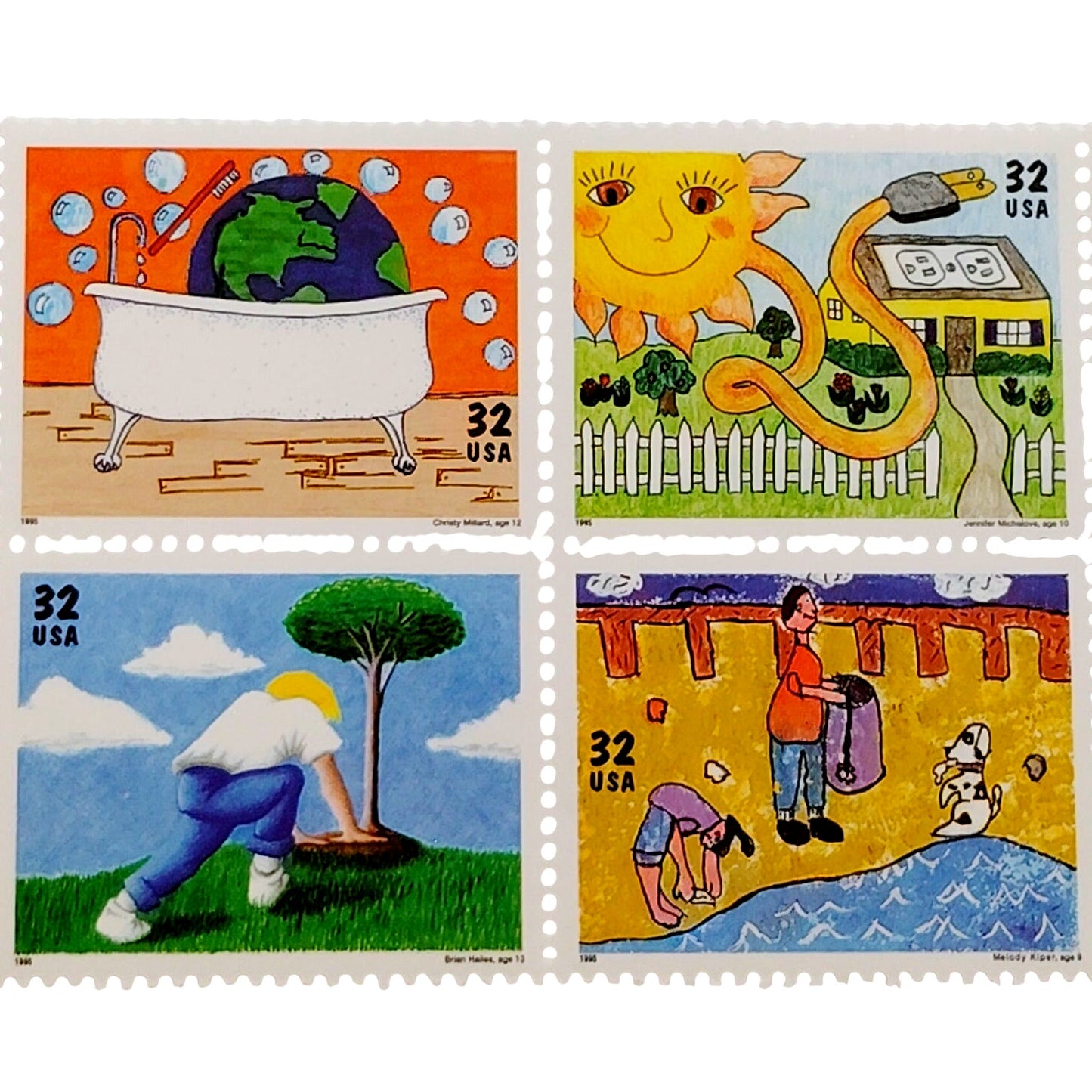 Block of 4 – 1995 USA 32¢ Kids Care Environment MNH Scott 2954a Set