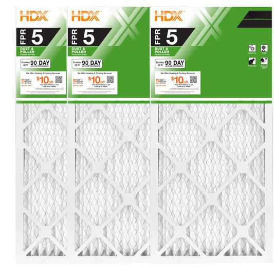 3-PK HDX 12" x 20" x 1" Standard Pleated Furnace Air Filter FPR 5, MERV 8 (3-Pk)