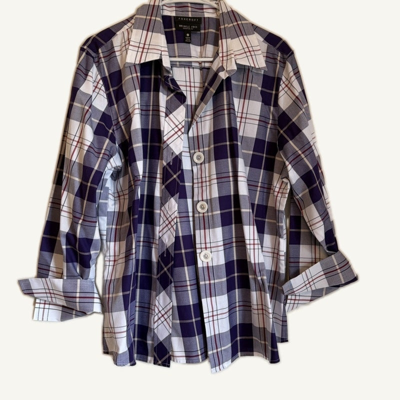 Foxcroft Wrinkle Free Plaid Button-Up Shirt & Purple Tank Top Set XL 16