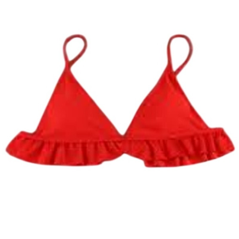 Ocean Blues Red Triangle Bikini Top Ruffle Trim Halter Tie Adjustable Women’s L