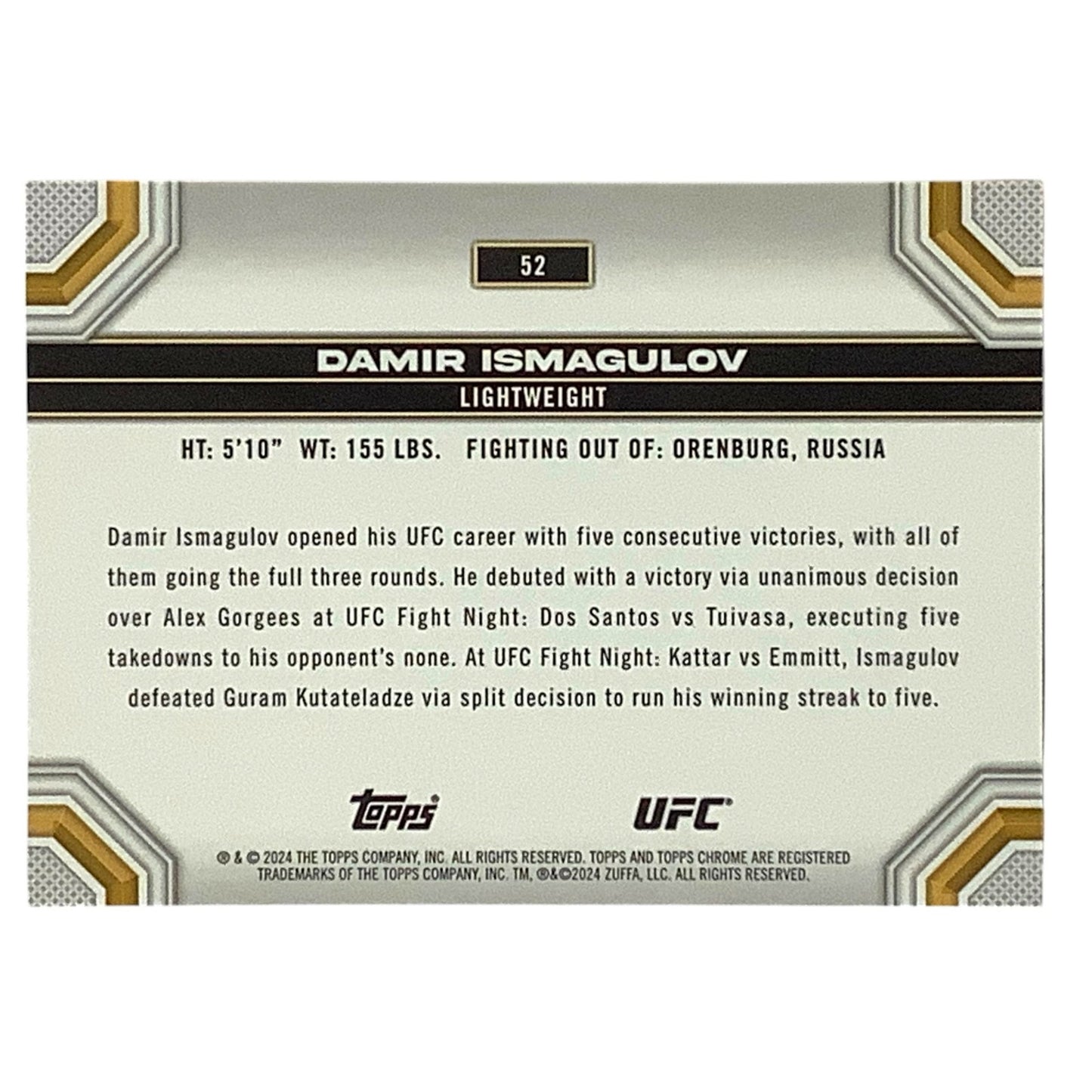 Damir Ismagulov, Lightweight, UFC Card 52, 2024 Topps Chrome UFC NM+