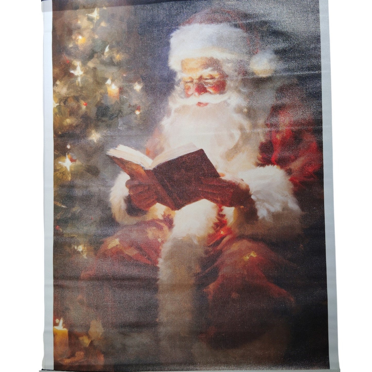 Santa Claus Reading by Christmas Tree Canvas Wall Art, Holiday Christmas Decor, 12x18" Unframed