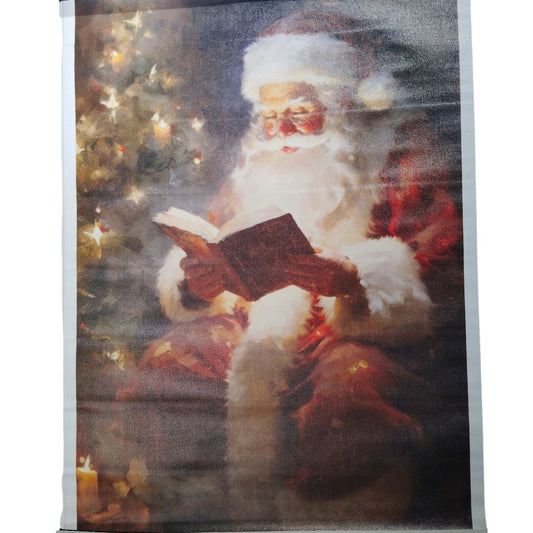 Santa Claus Reading by Christmas Tree Canvas Wall Art, Holiday Christmas Decor, 12x18" Unframed