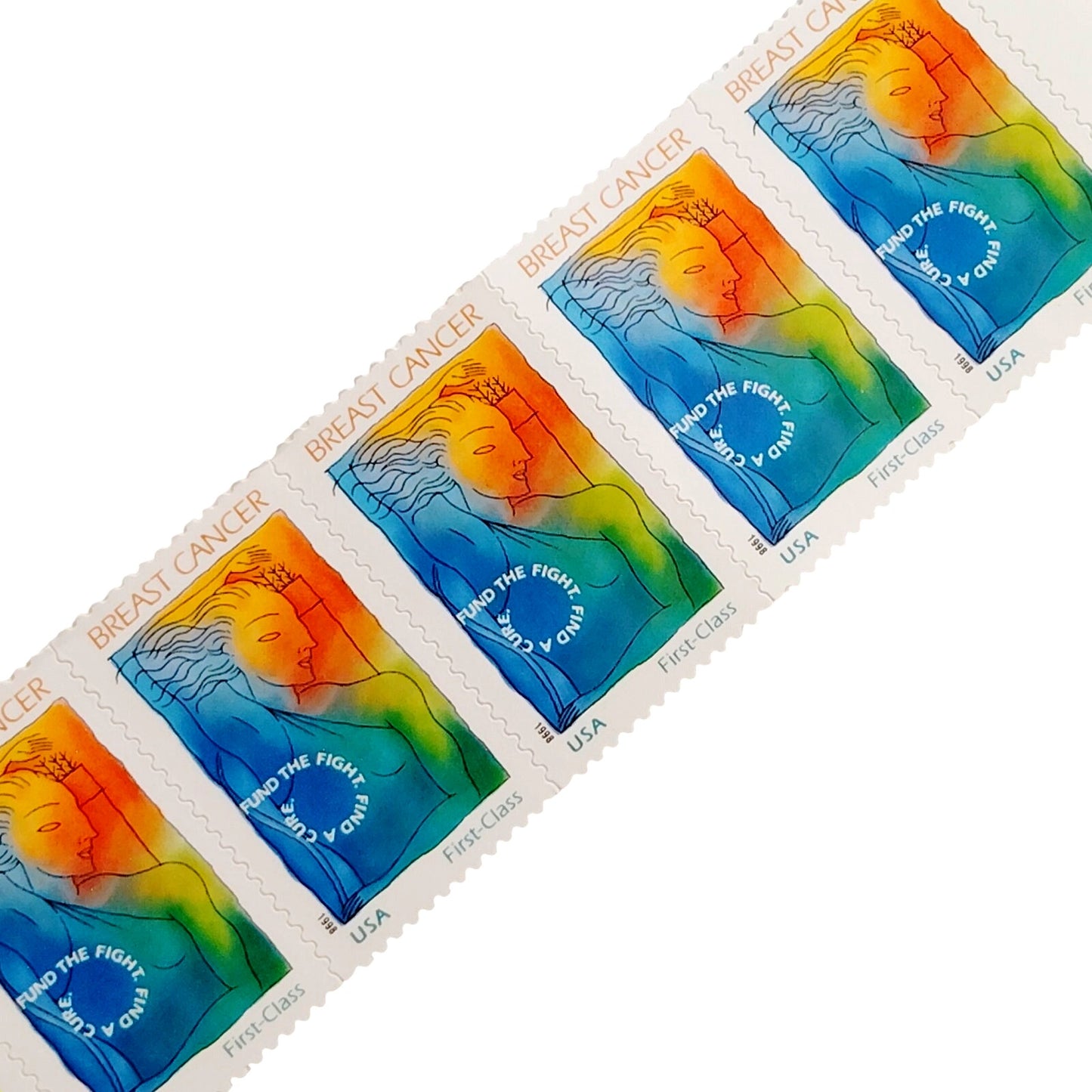 Strip of 5 – 1998 USA 32¢ Breast Cancer Research MNH Scott B1 Semipostal
