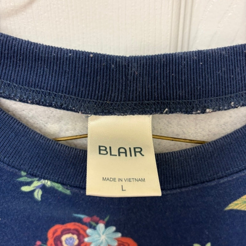 Blair Women's Navy Floral Pullover Sweatshirt Size L - Cotton Blend