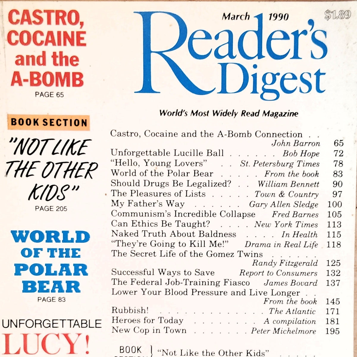 Reader's Digest Magazine March 1990 Vintage Lucille Ball Cover Issue
