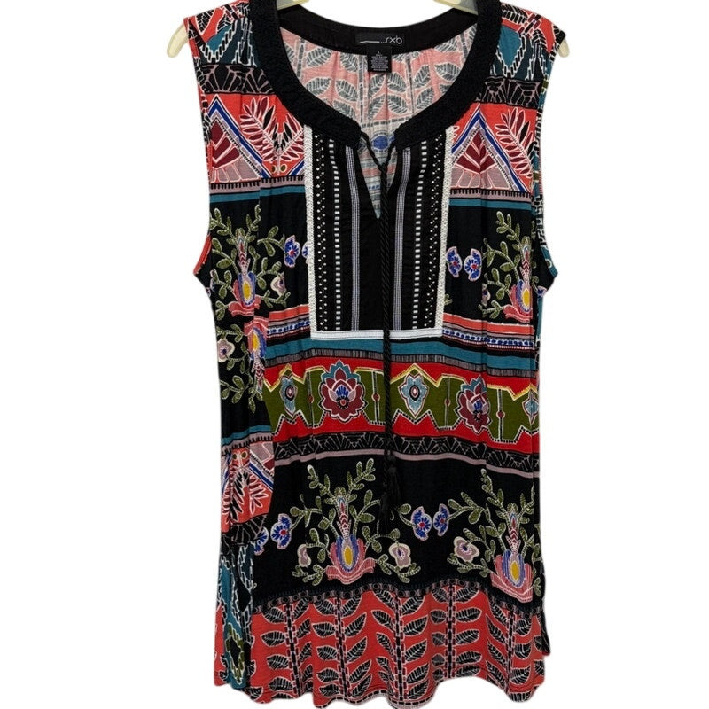 RXB Sleeveless Multicolor Tank Top - Black Crochet Trim V-Neck Size L
