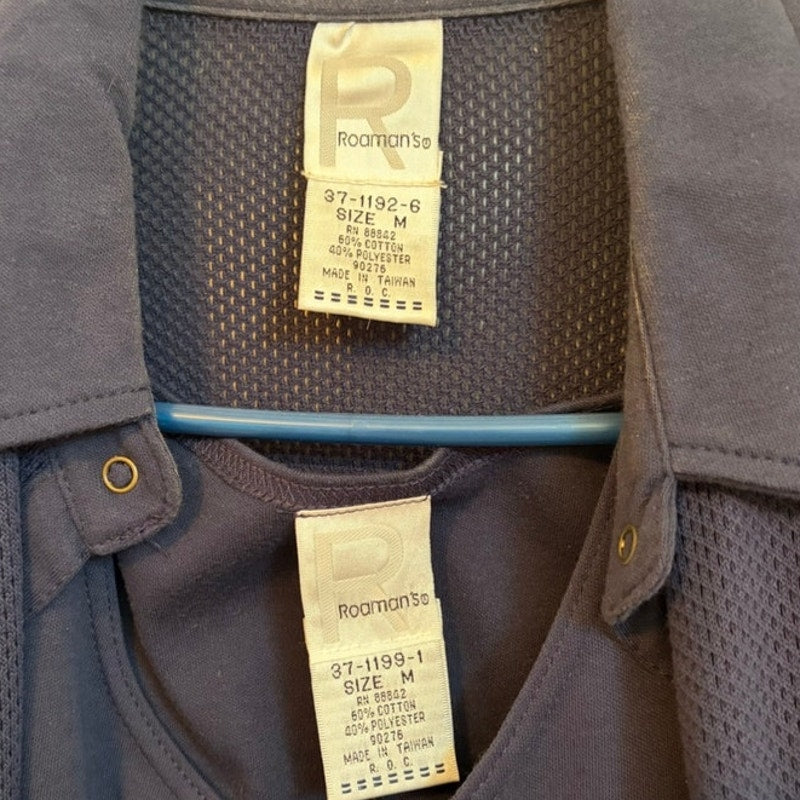 Vintage Roaman's Women's M 3PC Navy Tank, Button-Up & Striped Pants Set