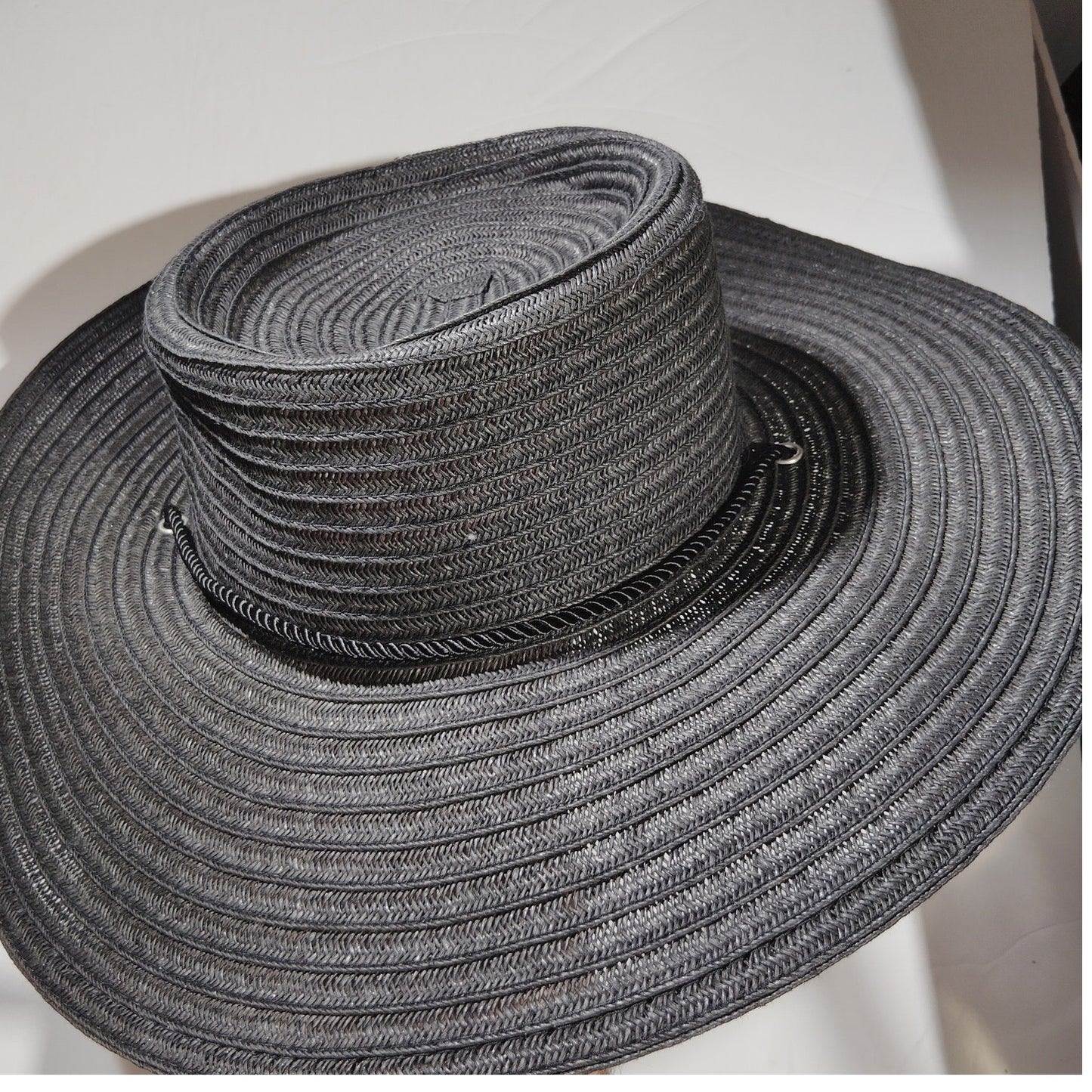 Melrose & Market Boater Hat – Black Wide‑Brim Sun Hat w/ Chin Strap