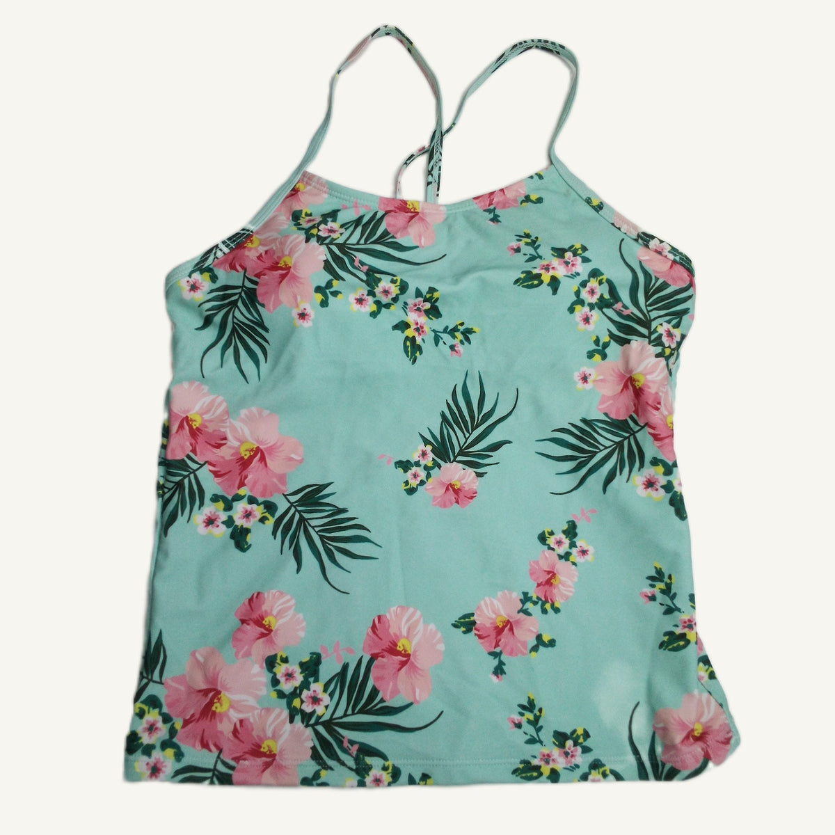 Floral Tankini Swim Top - Pink & Blue Hibiscus Pattern - Size 13/14