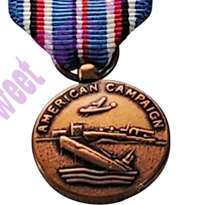 American Campaign WWII Mini Medal (3/4"D) Ribbon (3/4"W) Overall 2-1/4"H