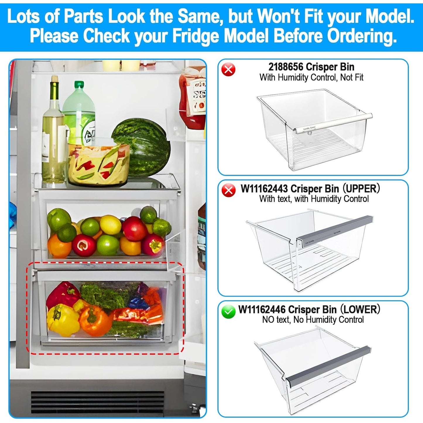 Direct Replacement Refrigerator Meat Pan Bottom Crisper Drawer for W11162446
