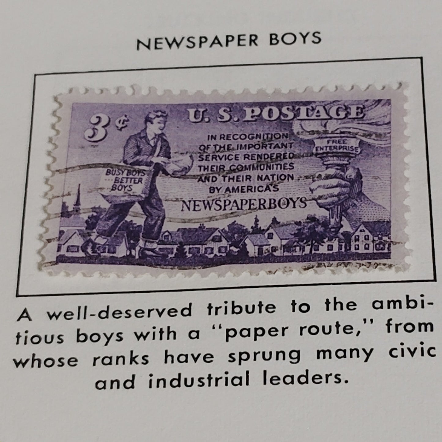 1952 3¢ Newspaper Boys Stamp – Scott 1015 – Free Enterprise Tribute