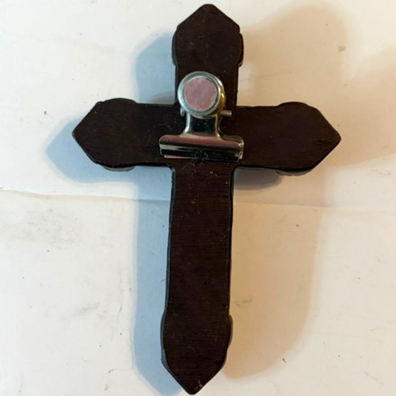 Turquoise Cross Hard Resin Note Holder Magnet Faux Leather & Stones 3.75x2.75