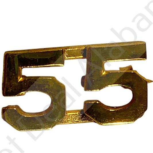 c.1910s Numeric "55", Brass Military C-Clasp Hat / Lapel / Collar Pin 3/8"H