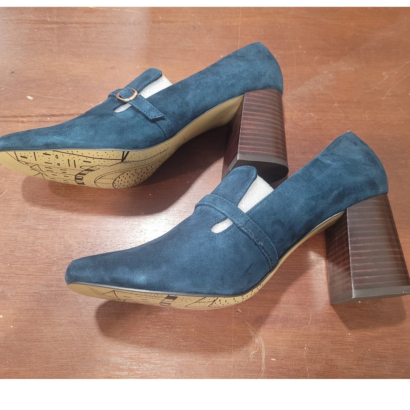 Bella Vita Ashton Pump – Navy Suede Leather, Womens 9 XW, Block Heel Square Toe