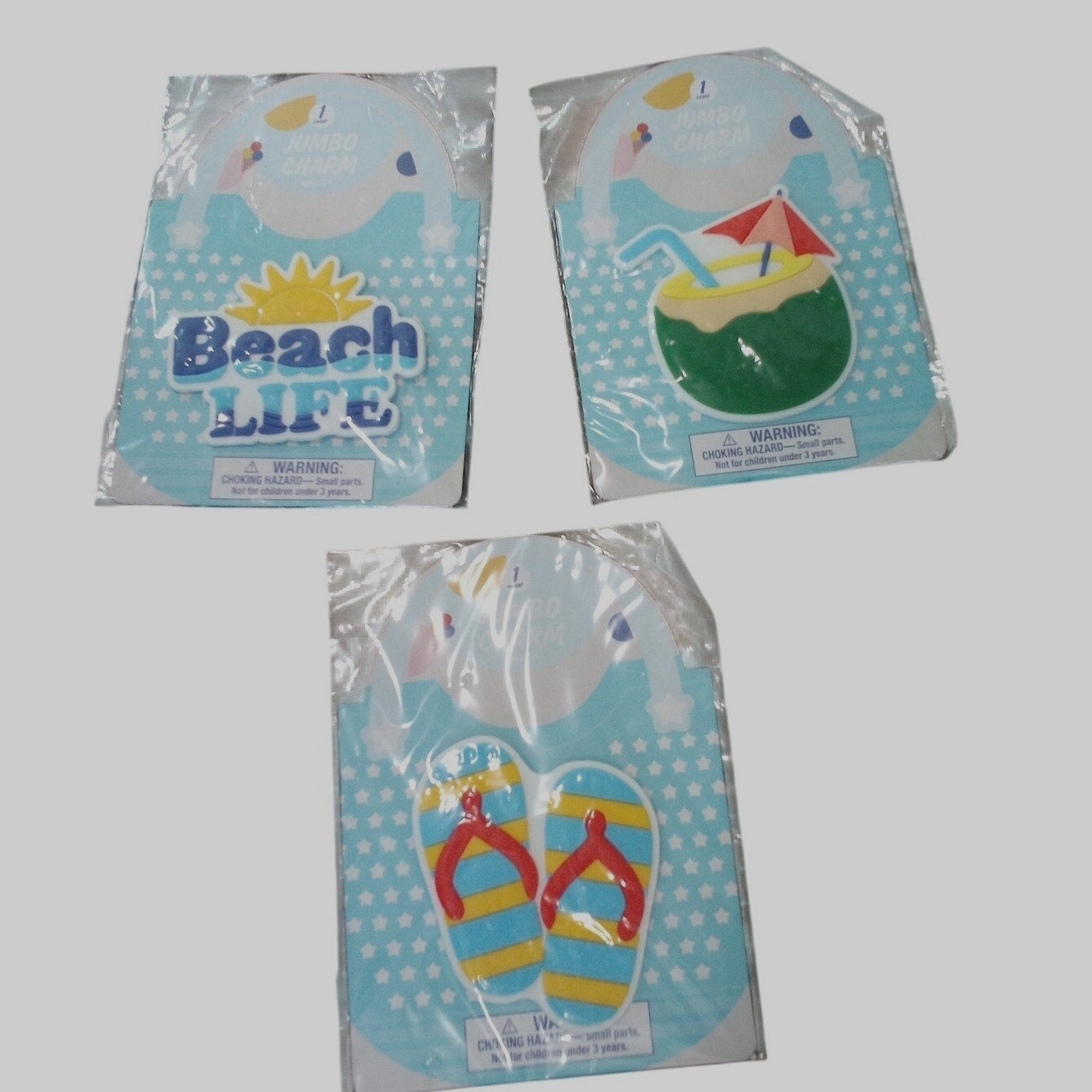 3‑PK Jumbo Rubber Beach Tote Bag Charms – Assorted – 3+ Years