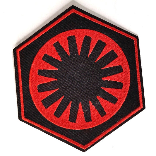 Star Wars First Order Patch Red on Black Hexagon 3‑1/2" × 3" Iron‑On Sew‑On