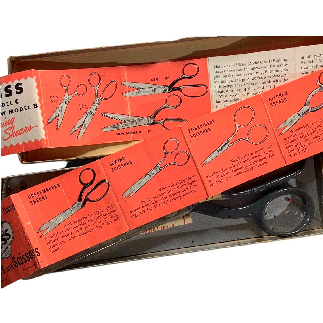 Wiss 1953 Model B 9" Pinking Shears w/ XL Teeth, Original Box, Literature, Gray