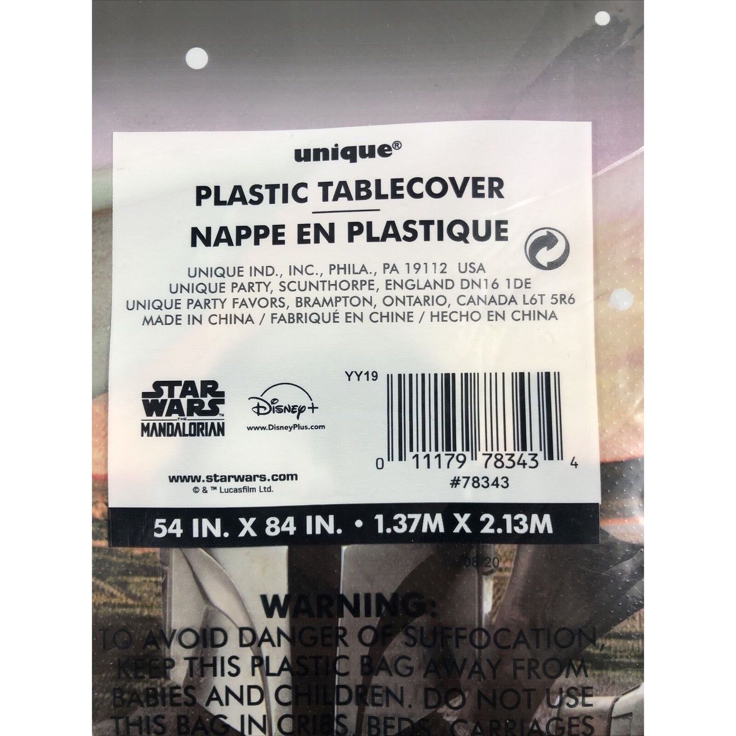 Star Wars Mandalorian Baby Yoda Party Table Cover 54×84 in Disposable