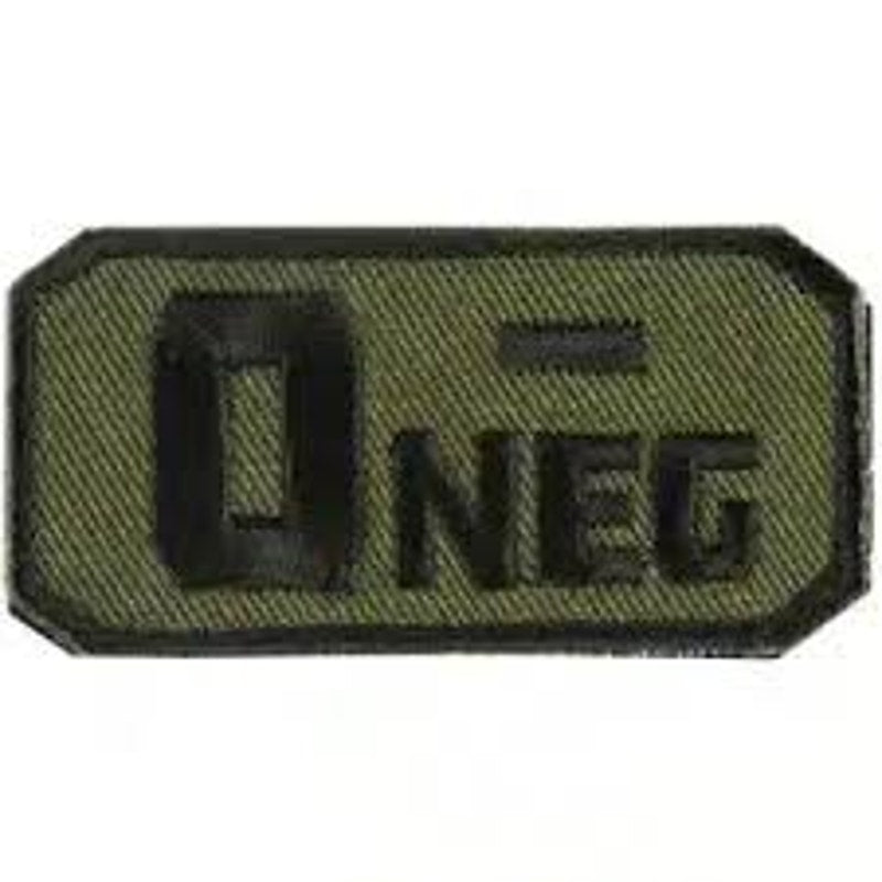 O‑ NEG Blood Type Patch Black on Green 2 × 1 Hook‑Back