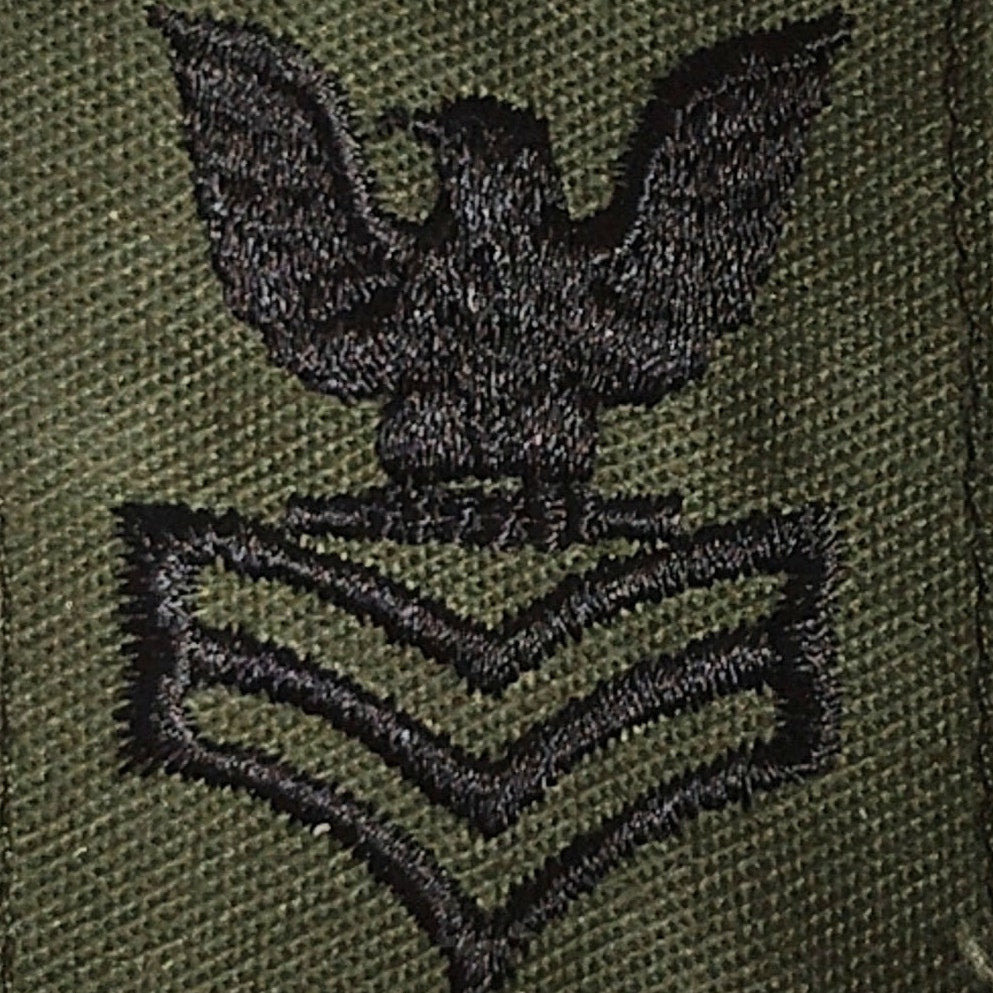 US Navy Petty Officer First Class PO1 E‑6 Patch ODG Black TE 2‑3/8" × 1‑3/4"