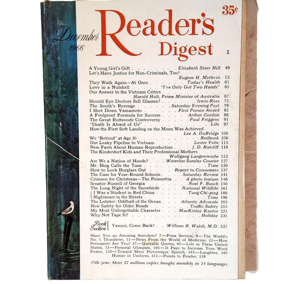 Reader's Digest December 1966 VTG Magazine 35¢ Holiday- Fold Out Ford Mustang Ad