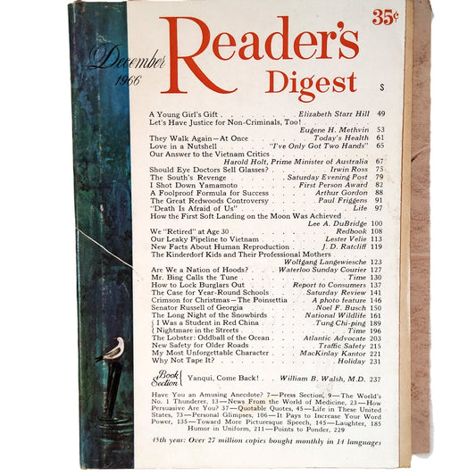 Reader's Digest December 1966 VTG Magazine 35¢ Holiday- Fold Out Ford Mustang Ad