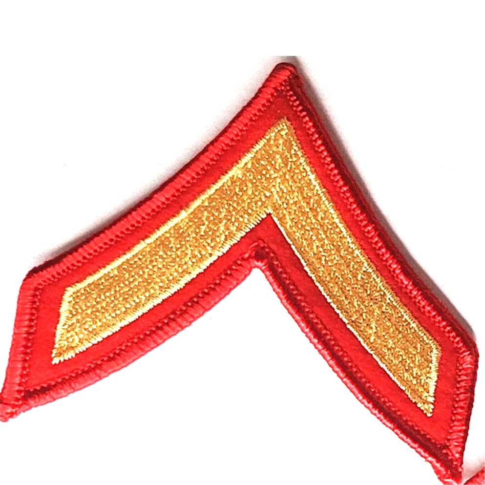 USMC PFC E‑2 Chevrons Set Green/Red 3" × 2‑5/8" Pair, Sew-On, Private 1st Class