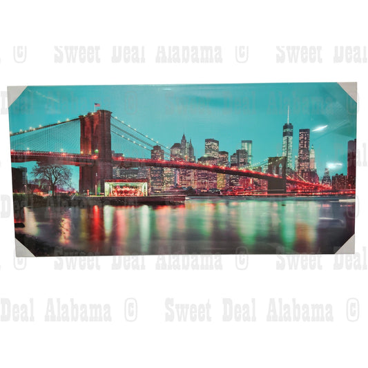 Ready to Hang Canvas 48"W x 24"H- Brooklyn Bridge Night View of New York Skyline