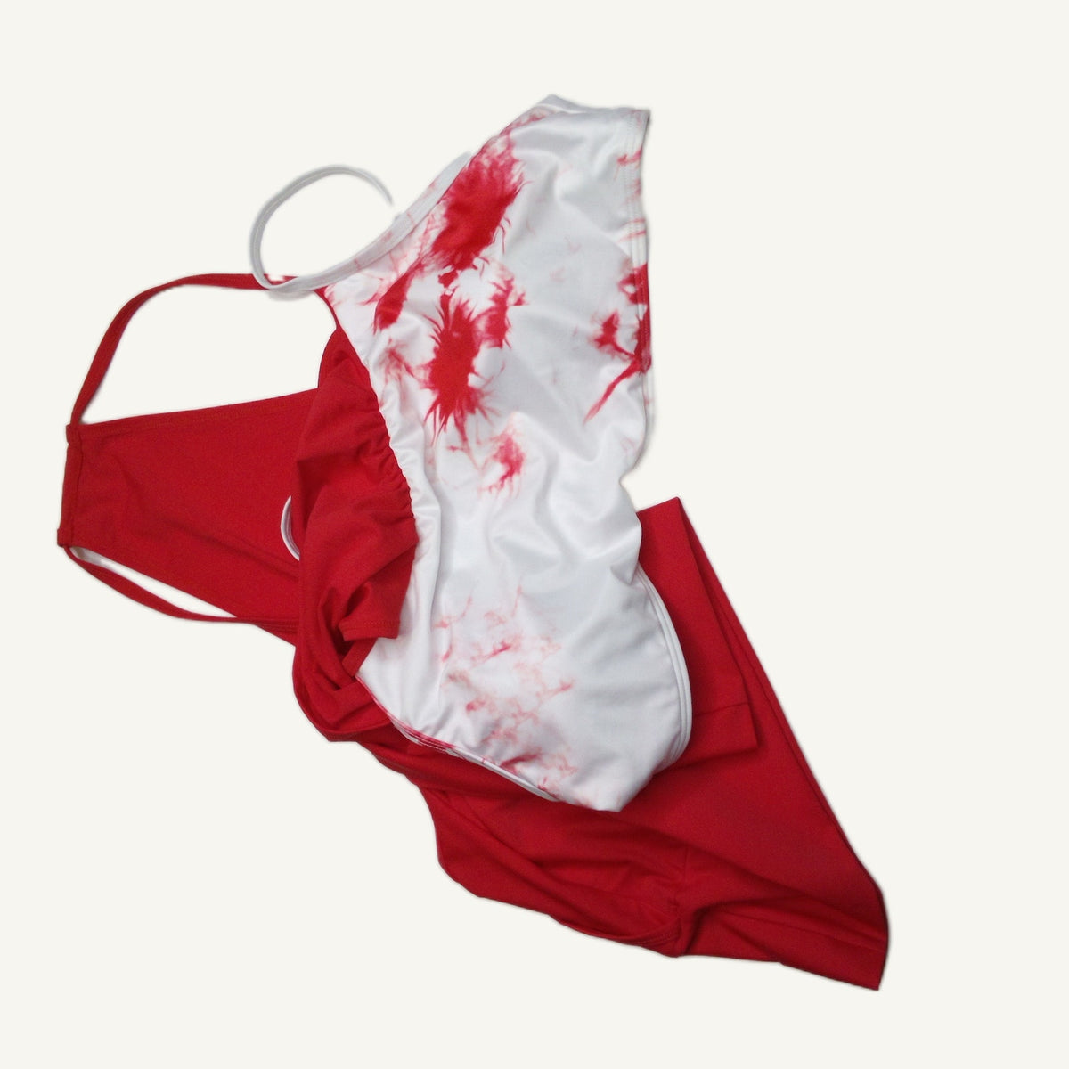 New Coral Tankini Top with White & Red Abstract Print Adjustable Straps