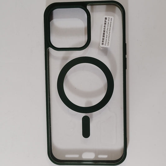 Magnetic Clear Case With Deep Green Trim For iPhone 15 Pro Max Phone