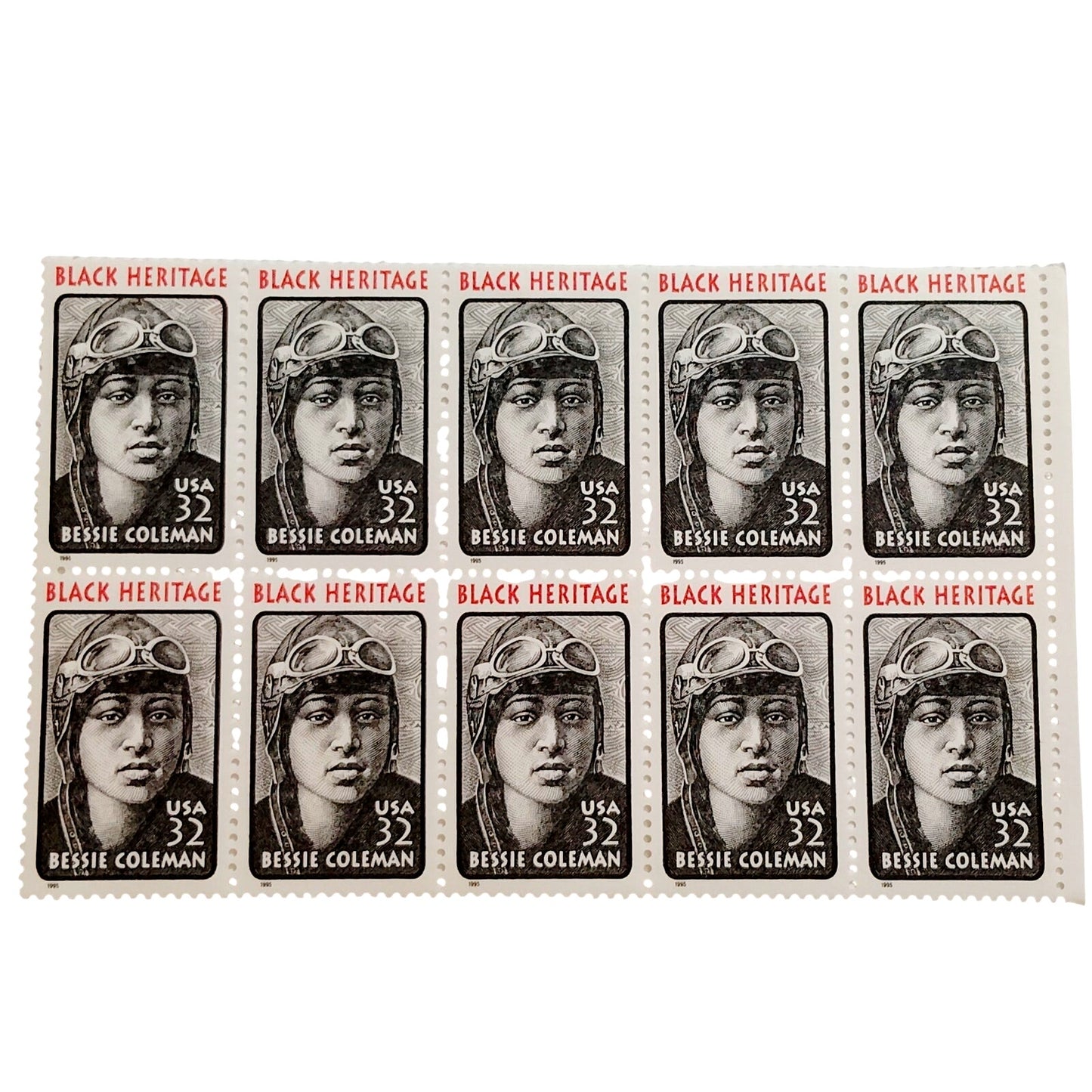 Block of 10 – 1995 USA 32¢ Bessie Coleman MNH Scott 2956
