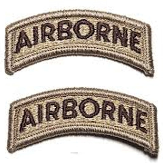 1 Pair U.S. Army Airborne Tabs Desert Tan Sew-On Novelty Patch Set 2‑1/2" × 1"