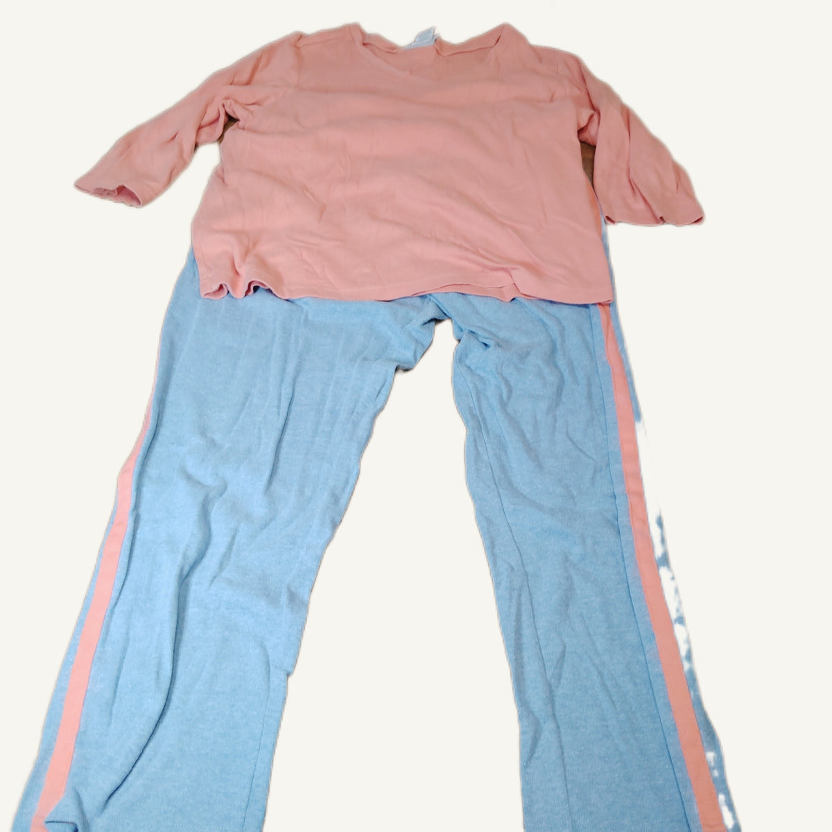Blair Women's Pink V-Neck Top & Blue Side Stripe Jogger Pants Set Large