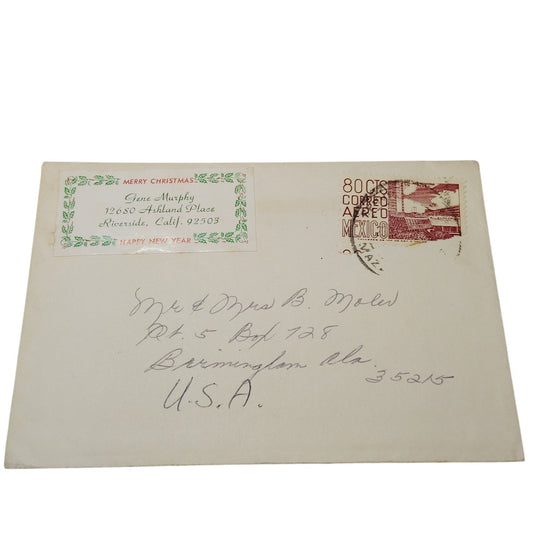 Vintage 60s Mexico Airmail 80 Cts Stamp Cover - Cream & Red Collectible Envelope
