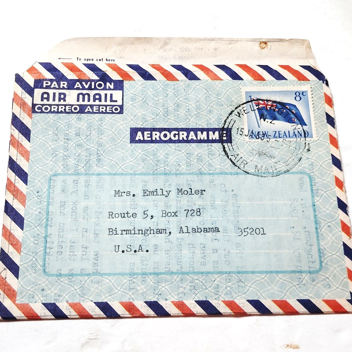 1968 New Zealand Aerogramme 8c Flag Stamp Wellington Cover Savage Memorial