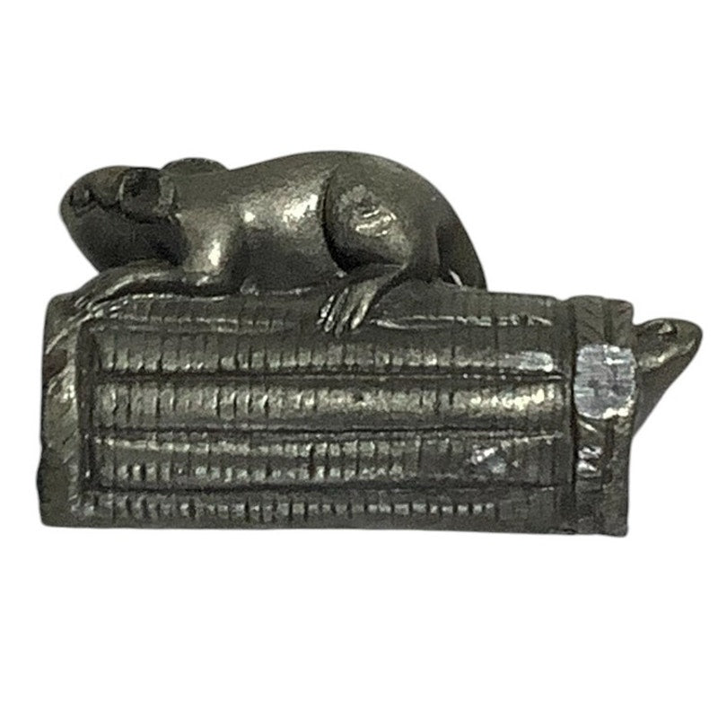 Vintage Mice in/on a Barrell Pewter Figure, 2"W X 1"H