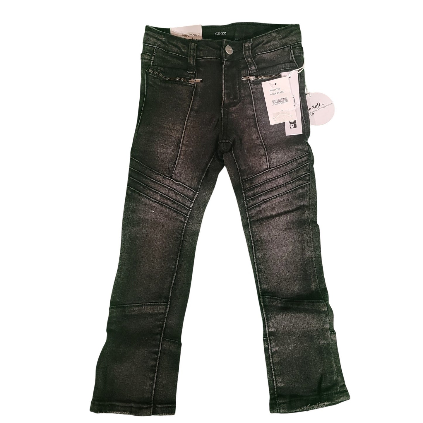 Joe’s Kids Moto Jeans, Girls 4R, Mid Rise Skinny Distressed Stretch Black Denim