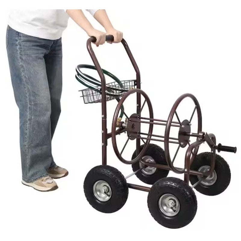 Outdoors Metal Hose Reel Cart w/ Wheels Heavy Duty Hose Caddie 250ft Capacity