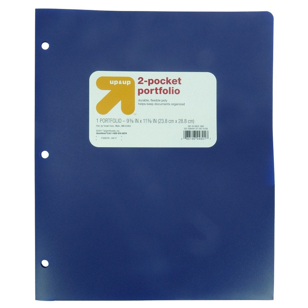 12-Pack - 2‑Pocket 3‑Hole Punch Plastic Folder – Blue – 12‑Pack