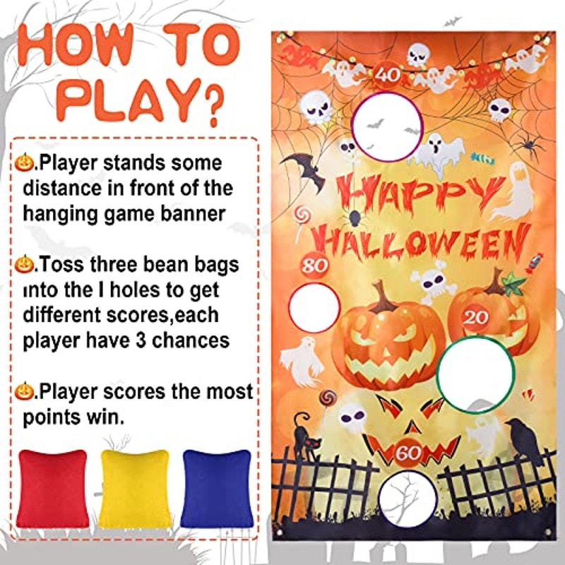 Halloween Pumpkin Bean Bag Toss Game for Kids (3 Bean Bags, Party Decor