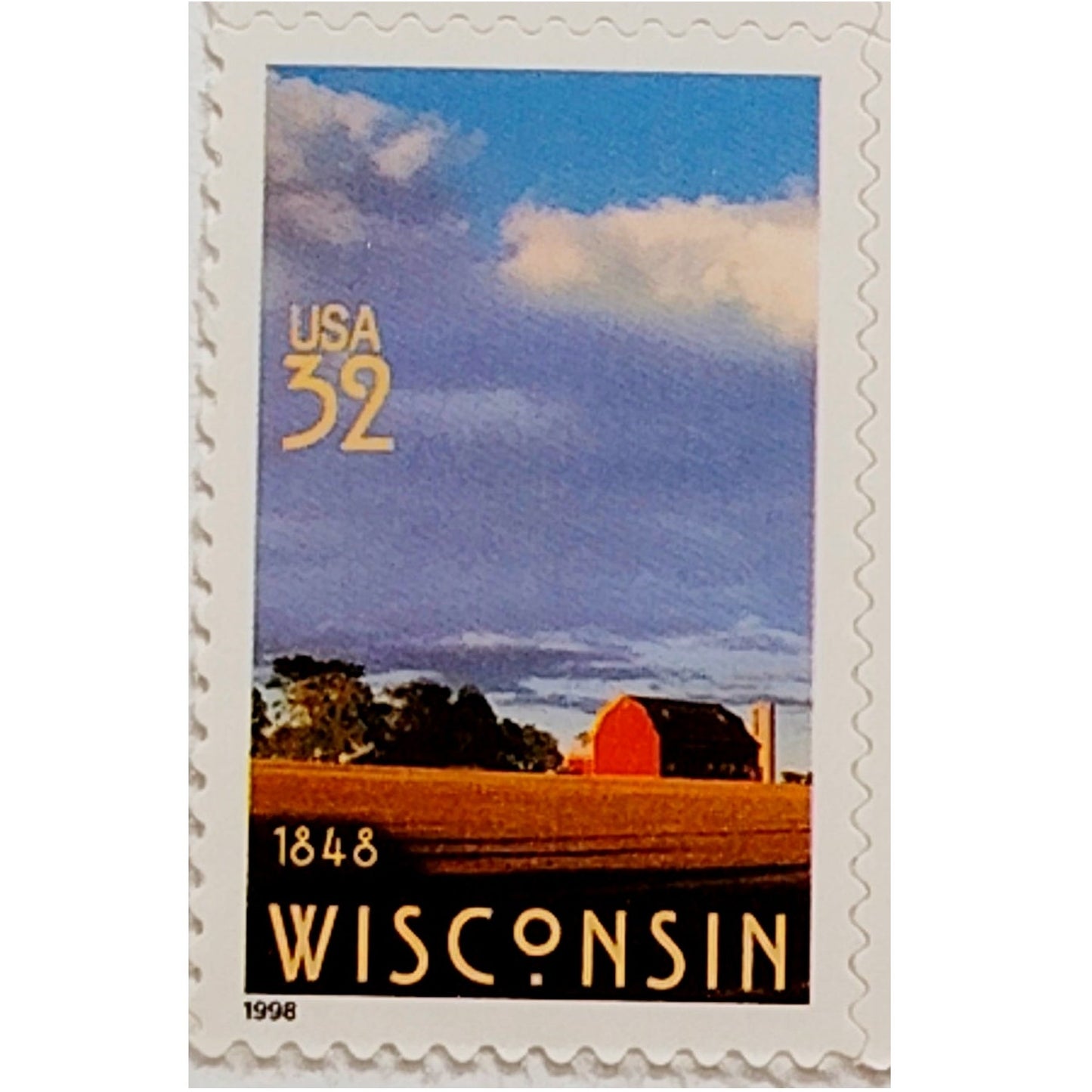 Vertical Pair – 1998 USA 32¢ Wisconsin Statehood MNH Scott 3206 – Barn Design