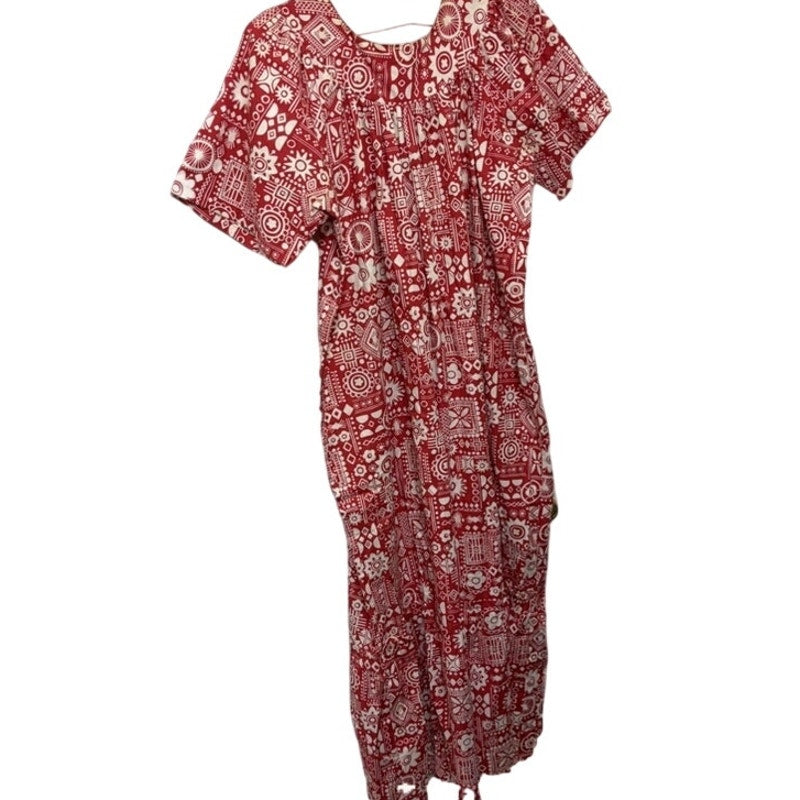Handmade Lahaina Sailor Print Midi Dress L - Red & White Vintage Hawaiian