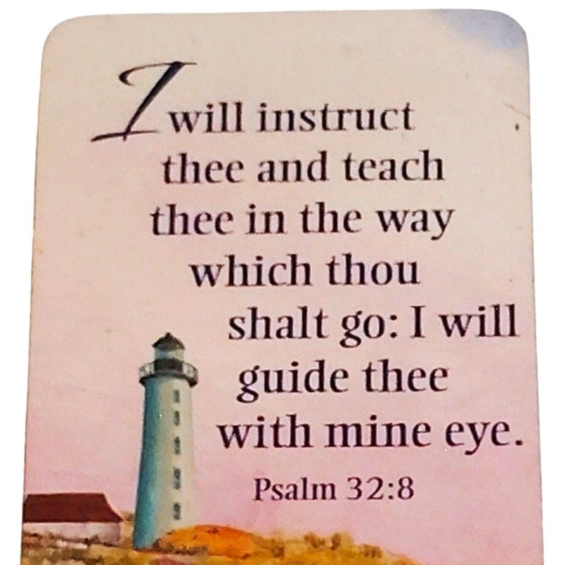 Psalm 32:8 Lighthouse Dock Boat Magnet 3‑3/4"×1‑5/8" Flat Inspirational Verse