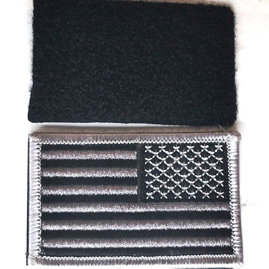 US Flag Patch Reverse Orientation Subdued Black Grey Tactical Hook Back 3"x2"