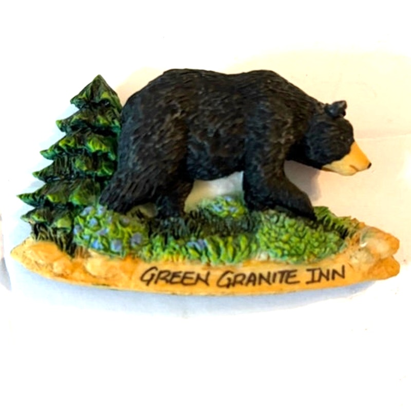 Green Granite Inn NH Black Bear 3D Resin Fridge Magnet White Mountains 2.88x1.75