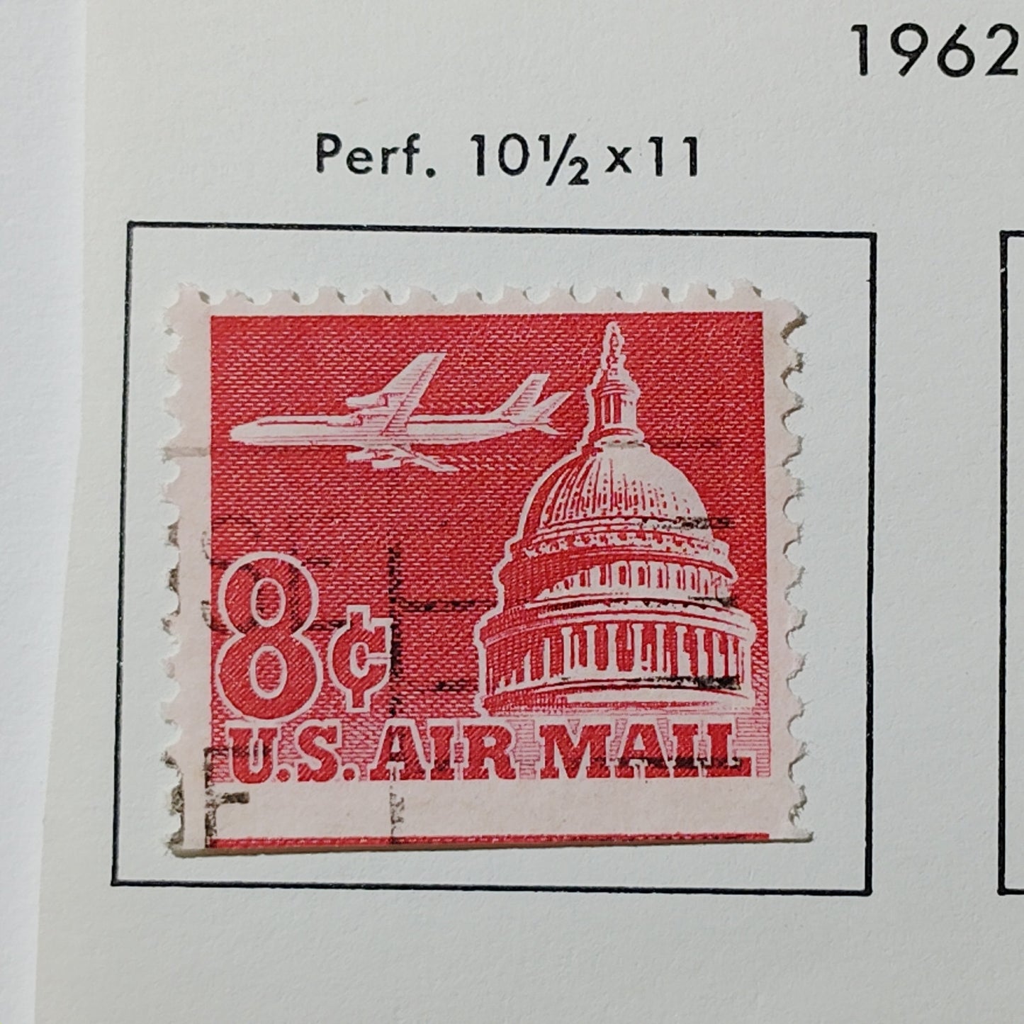 1962 U.S. Airmail 8¢ Jet Over Capitol – Scott C65 Coil – Carmine – Used