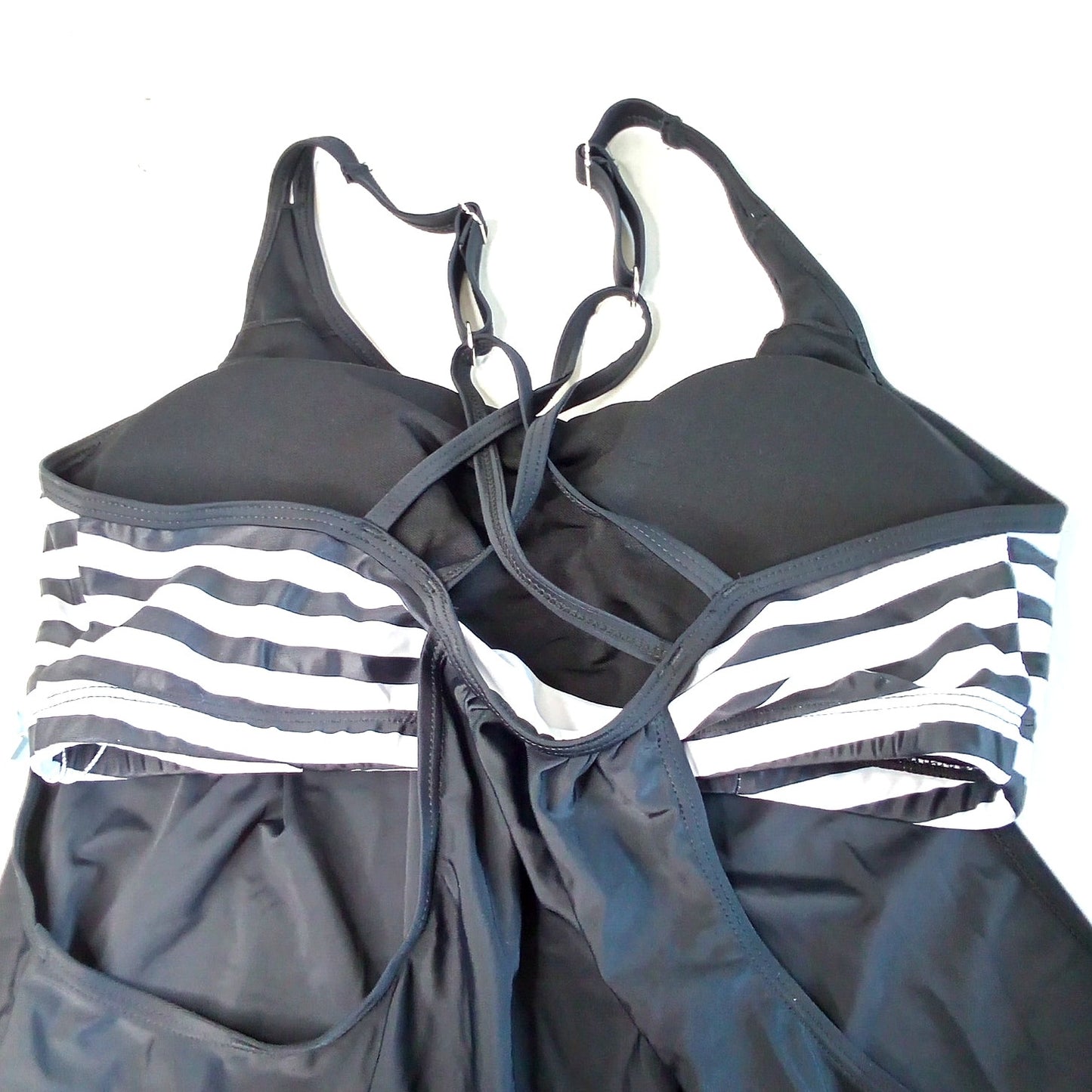 Yonique Black Zebra Blouson Tankini Top Flowing Fit Print Straps Women’s Medium