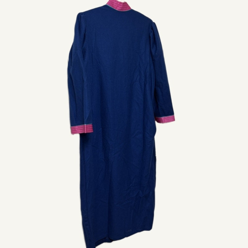 VTG First Lady Lingerie Vintage Fleece Nightgown - Navy Pink Trim Size L